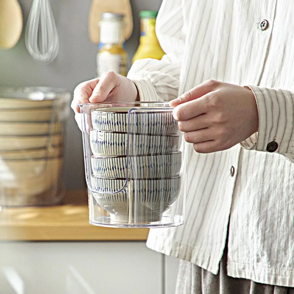 

Cylinder Two Side Handle Dish Tray PET Saving Space Plates Holder Kitchen Tools Convenient Use Dishes Rack Thicken Bowls Shelves