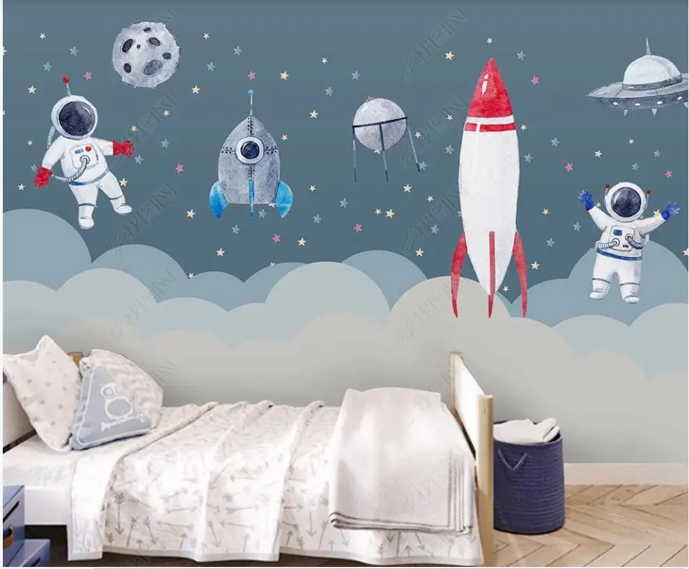 

custom mural Photo wallpaper on the wall Cartoon space rocket children room girl bedroom 3d wallpaper for walls in rolls
