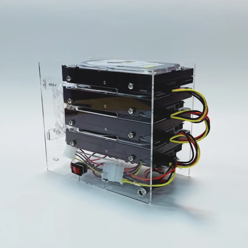 DIY Hard Disk Expansion Bracket - HDD 3.5 NAS 4 Disk External Racks - Power Supply Support - Transparent Acrylic Rack image 2