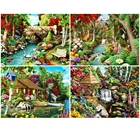 Вышивка крестиком KAMY YI, пейзаж, река, животное, хижина, 5D