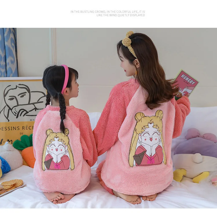 

Kawaii Trend Winter Thick Plush Parent-Child Pajamas for Boys Girls Flannel Long Sleeve Cute Cartoon Home Family Clothes