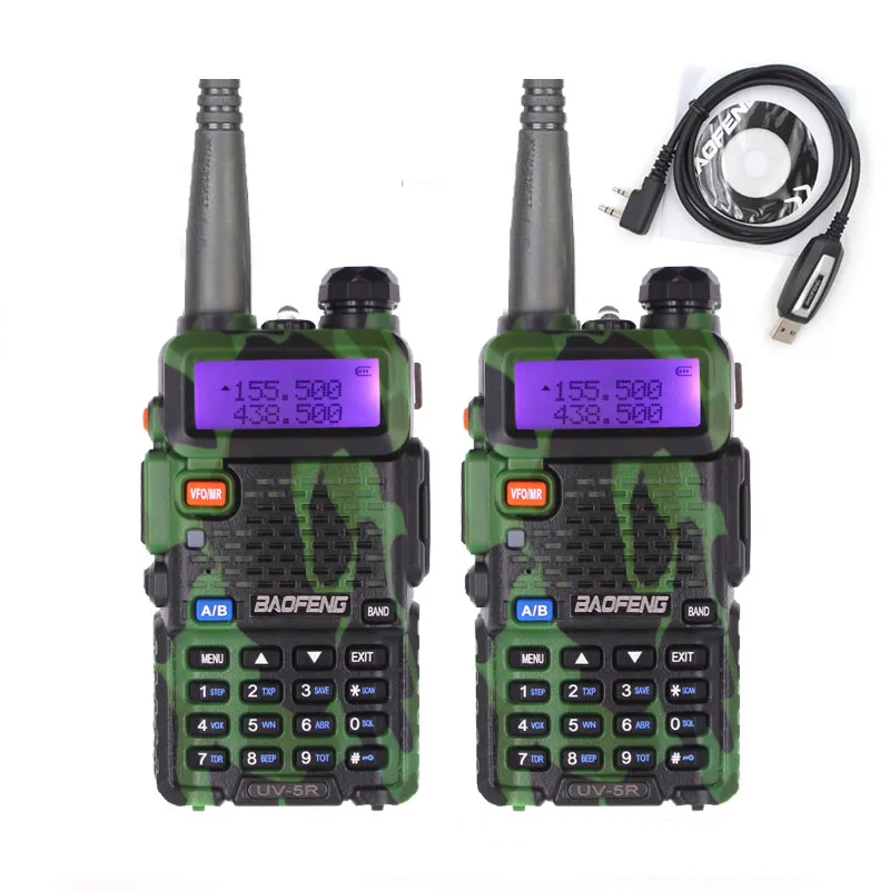 UV-5R-Camo-2pcs-USB 2 шт BaoFeng UV-5R Walkie Talkie Camo 5 Вт двухдиапазонный 136-174 МГц/400-520 МГц UV5R 128CH VOX фонарик FM трансивер для радиолюбителей - Цвет: UV-5R-Camo-2pcs-USB