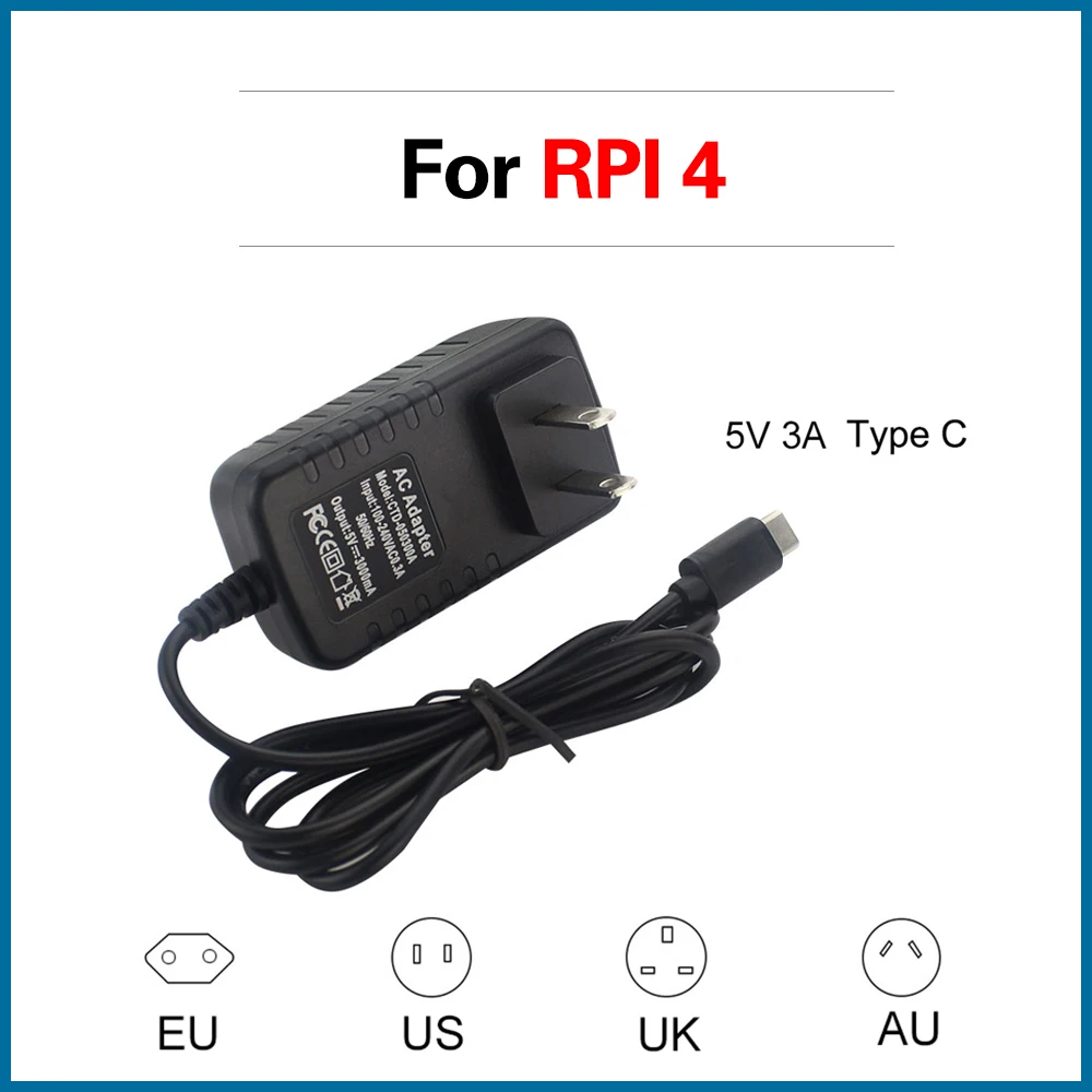 

S ROBOT Raspberry Pi 4 Type C адаптер питания, зарядное устройство 100-240 в, вилка для ЕС, США, Великобритании и Австралии, источник питания Raspberry Pi 4, Модель B...