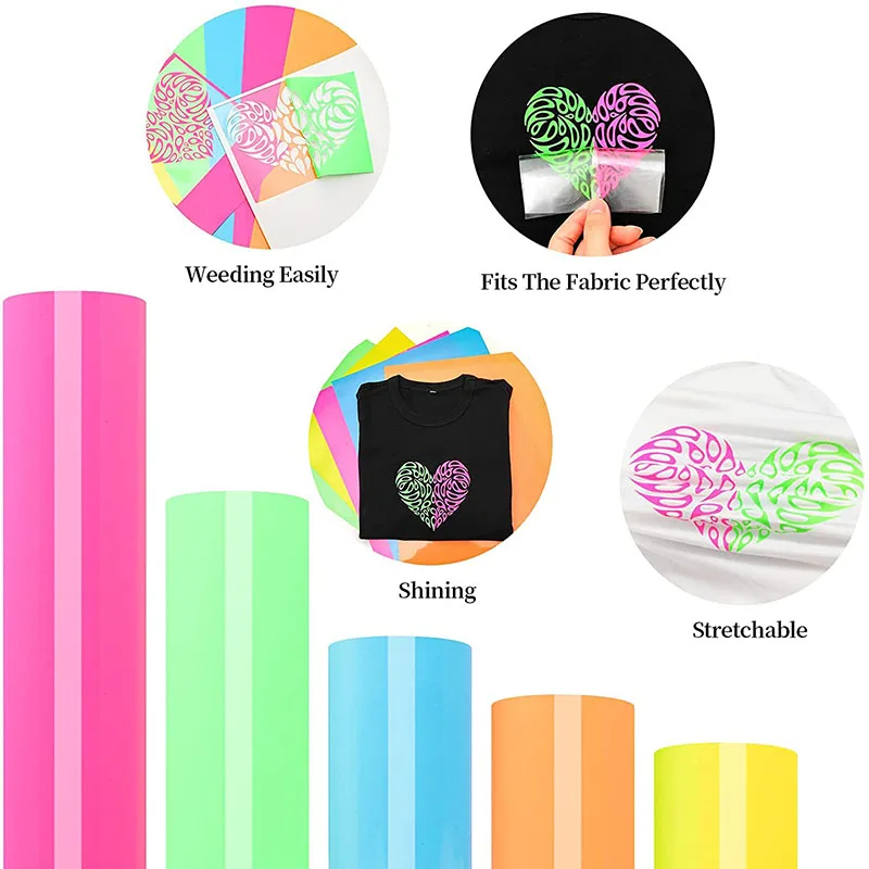9 Colors Glow in The Dark Heat Transfer Vinyl Neon HTV Noctilcent Iron on for Fabric T-Shirts Free Shipping | Дом и сад
