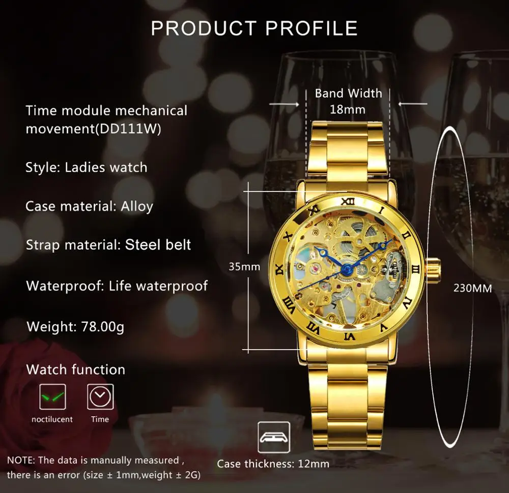 WINNER Fashion Royal Mechanical Watch Women Dress Classic Watches Golden Strainless Steel Thin Belt Wristwatch Top Luxury Brand | Наручные