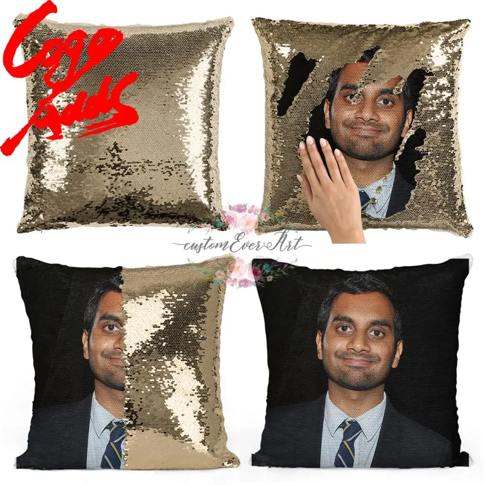 Подушка с блестками Aziz Ansari | Наволочка Двухцветная подушка Подарок для нее Него