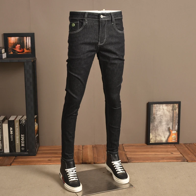 Autumn New Men Stretch Black Jeans Fashion Casual Slim Fit Pencil Pants Denim Trousers