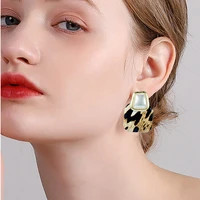 japan and south korea new leather leopard print geometric square bright pearl earrings womens versatile ins wind net red