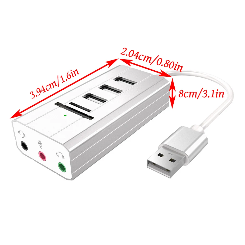 

USB Hub External Sound Card TF SD Card Reader USB 2.0 Splitter Microphone Headset Adapter for Laptop white/grey