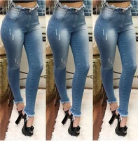 womens 2021 summer new pencil high waist elastic ripped jeans skinny jeans woman