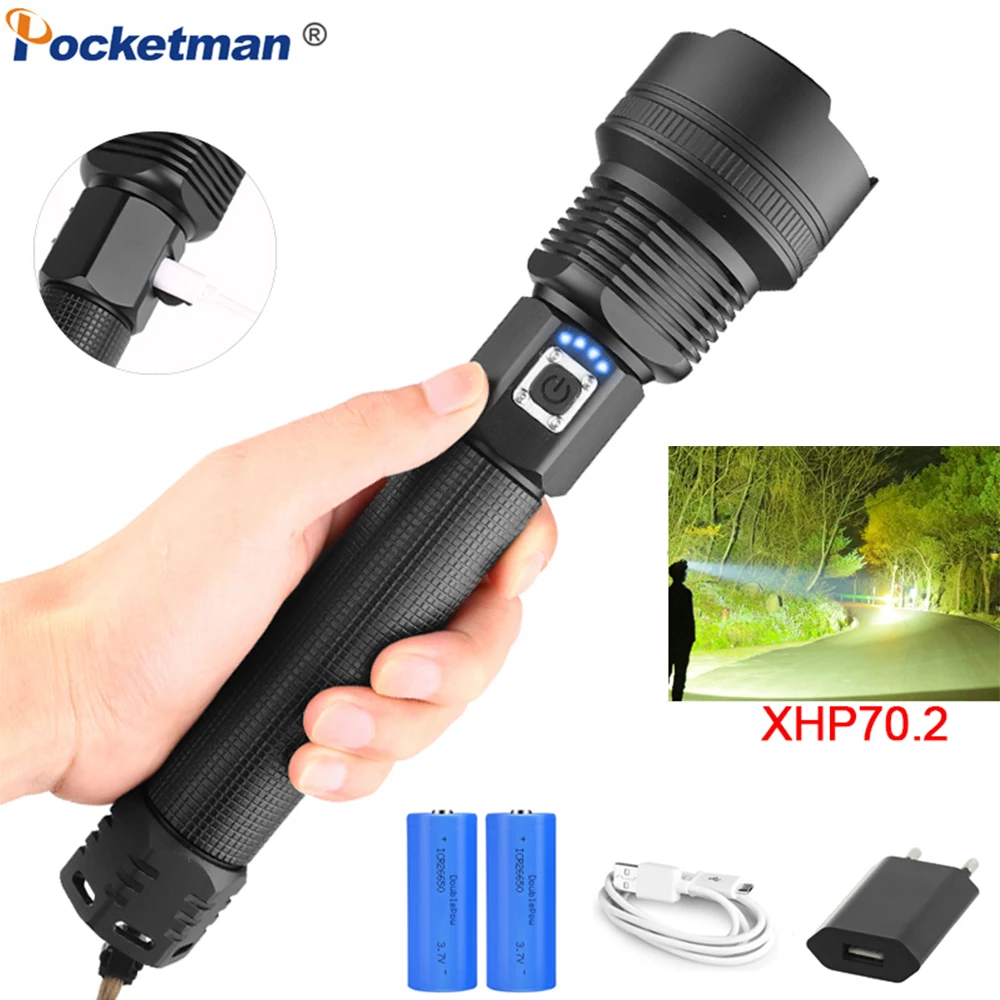 Светодиодный фонарь XHP70.2 фонарь с зарядкой от USB фонарь XHP50 фонарь с зумом водонепроницаемый фонарь с батареей 18650