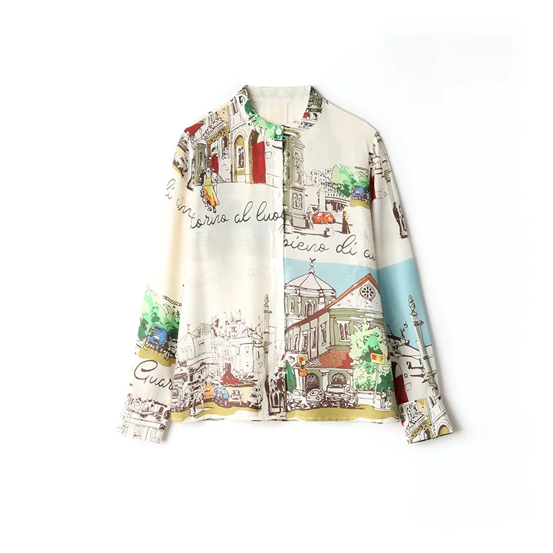 

AELESEEN Women Blouses Floral Print Blouse Bohemian Long Sleeve Silk Shirts Casual Ladies Tops Vintage Femme Fashion Blusas