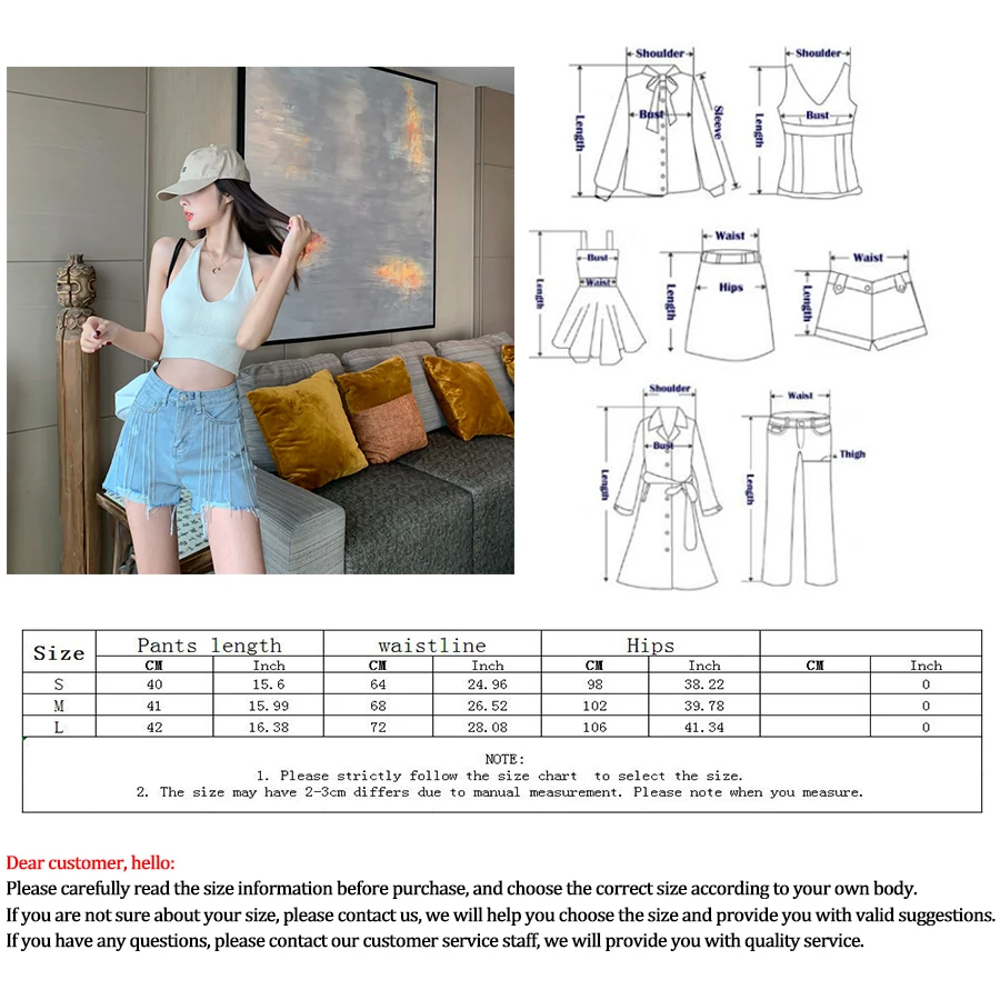 

2020 Summer Korean Tassel High Waist Denim Shorts Women Fashion Slim Irregular Size Plus Size Woman Simple Ladies Shorts