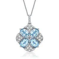 big aquamarine gemstones diamond pendant necklaces for women blue crystal rose gold color choker chain jewelry bijoux bague gift