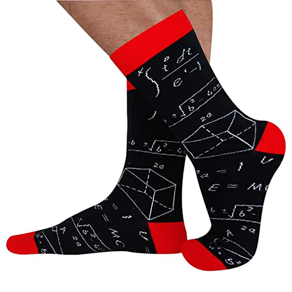 

1pair Autumn Men Socks Middle Tube Casual Outdoor Sport Thickened Anti Scratch Sweat Absorbing Math Printing Portable Polyester