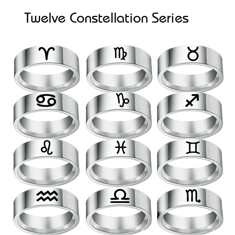 

Stainless Steel Aries Capricorn Cancer Zodiac Rings for Women Men Astrology 12 Constellation Sign Couple Finger Rings Jewelry