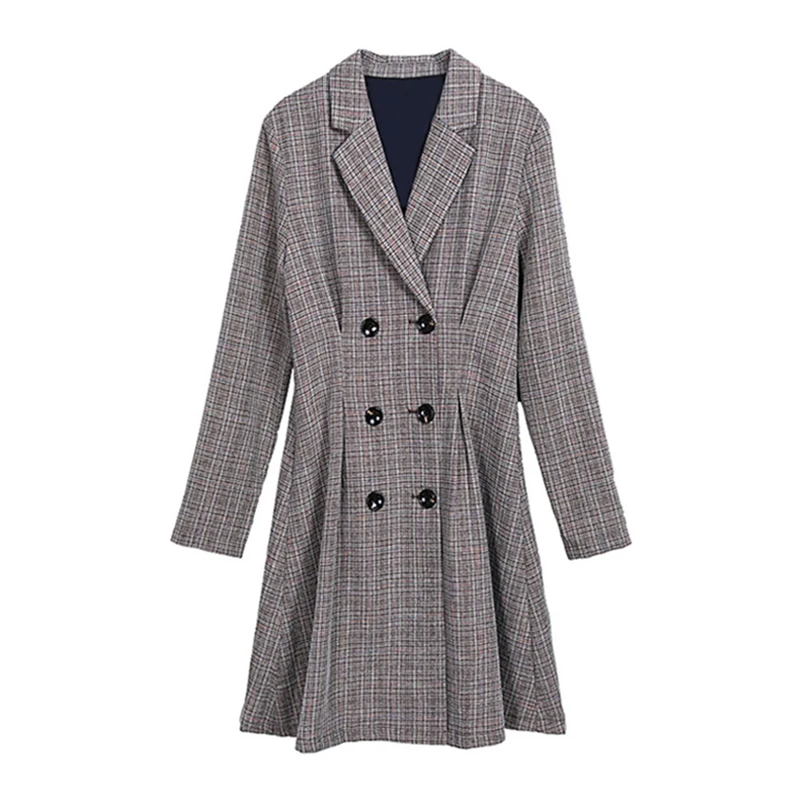 

2021 Spring Autumn Vintage Suit Dress Plus Size Houndstooth Office Lady Lapel Blazer Sexy Mini Dress Women Party Plaid Vestidos