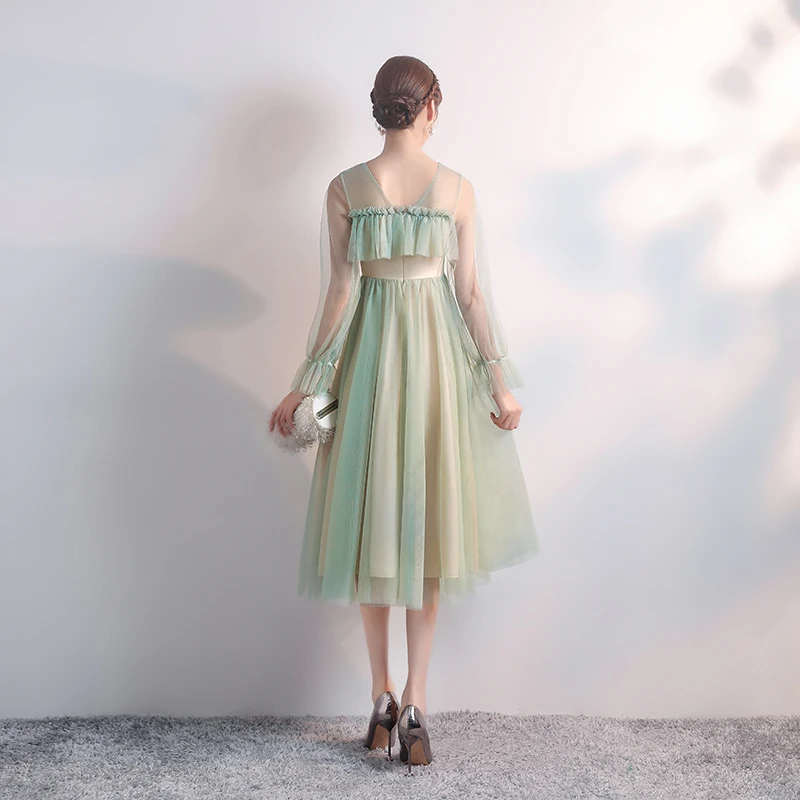 Платье подружки невесты тюль с длинным рукавом элегантное платье для женщин