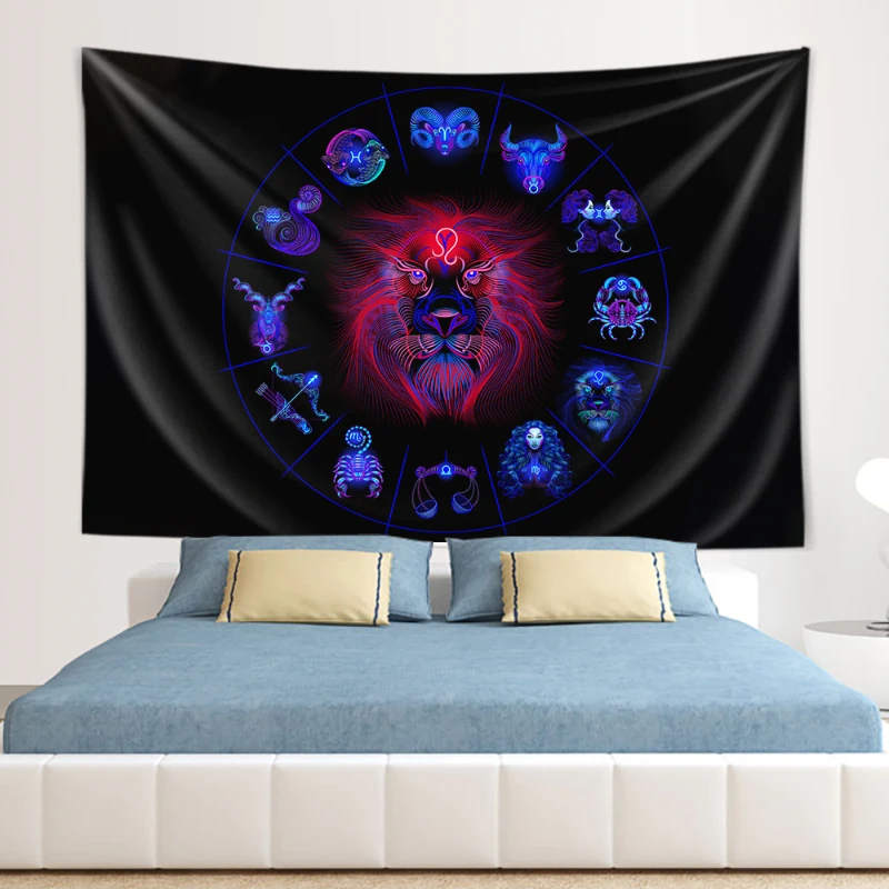 

Lion Scorpio Tapestry Dream Catcher Black Astrology Virgo Libra Aquarius Wall Decoration Plain Print Galaxia Bohemian Decor Egyp