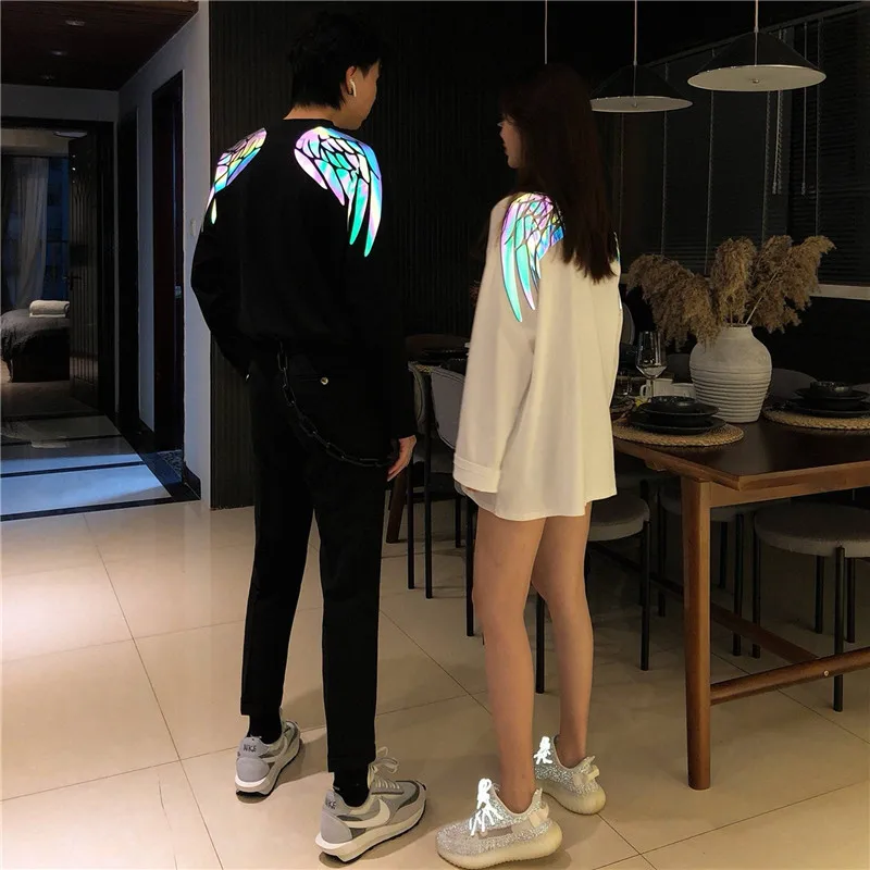 Футболка для девочек футболка с отражающим рисунком пары крыльев в японском