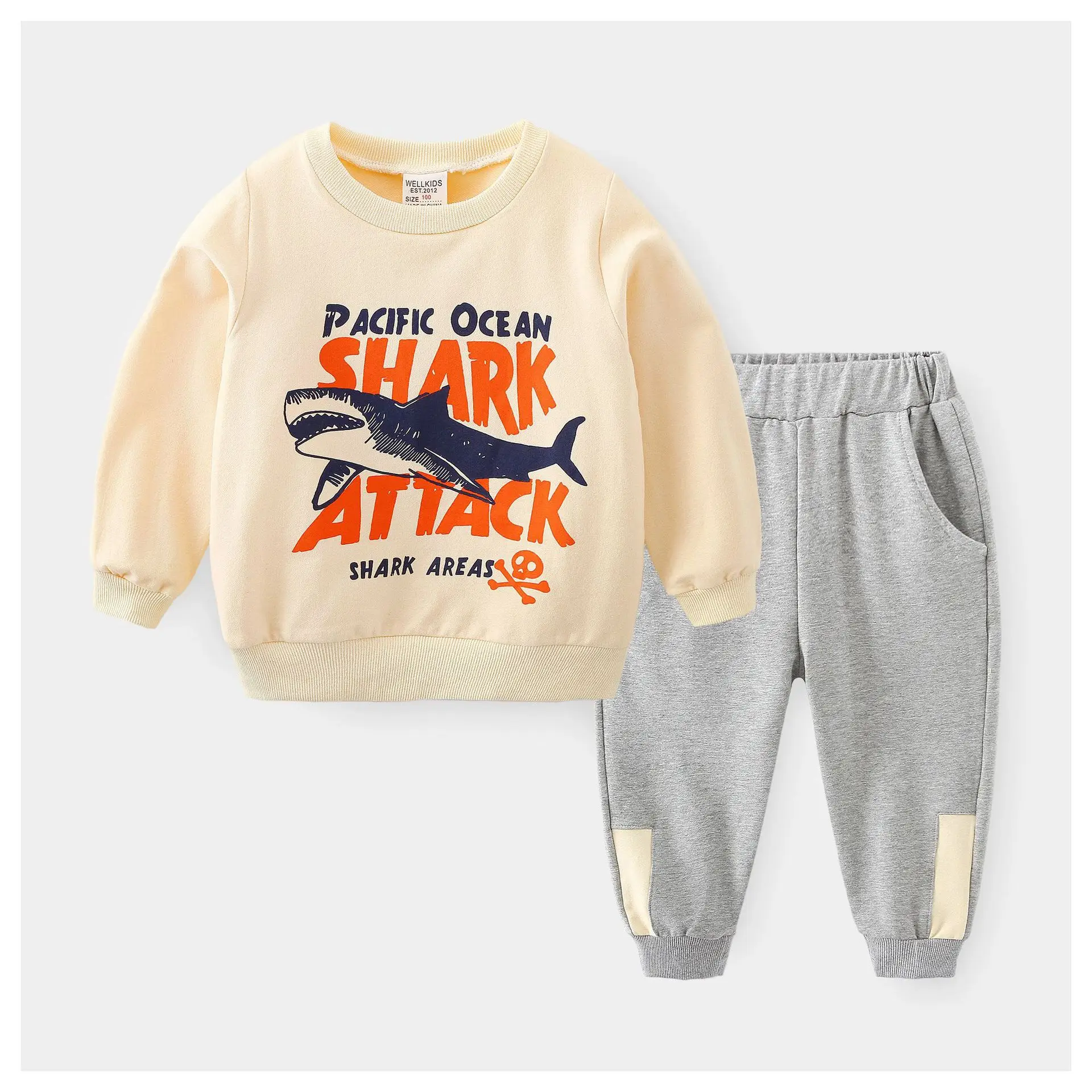 Лидер продаж 2021 одежда для маленьких мальчиков комплект одежды пуловер с акулами