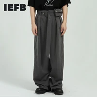 iefb mens clothing korean streetwear design suit pants with belt bag 2021 spring summer new bandage wide leg trousers 9y6804
