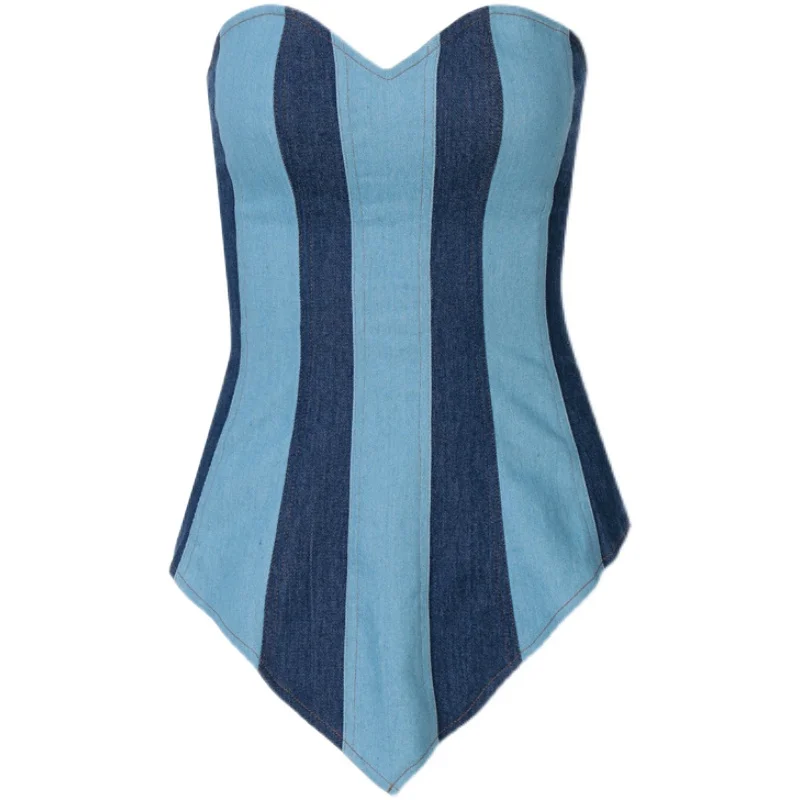 

Europe and the United States 2021 winter new corns bandage denim breast women