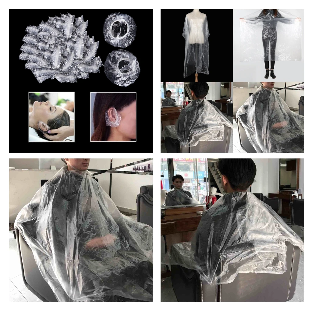 

50Pcs Disposable Hair Cut Gown Hairdresser Capes Cloth + 100 Ear Covers