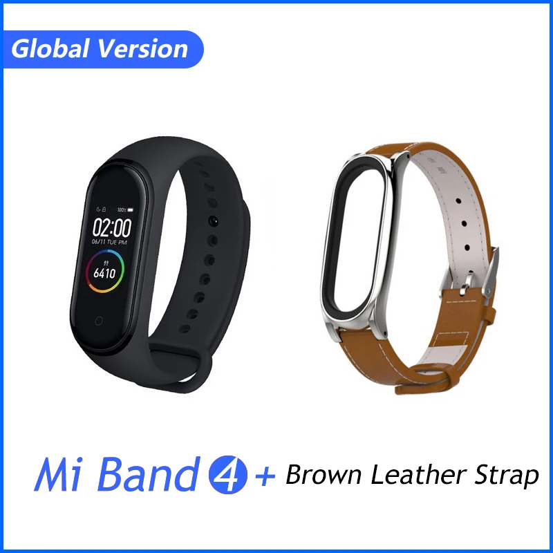 GB Brown Leather Xiaomi mi-браслет 4 музыкальный смарт-браслет mi Band 4 браслет пульсометр фитнес 135 мАч цветной экран Bluetooth 5,0 браслеты - Цвет: GB Brown Leather