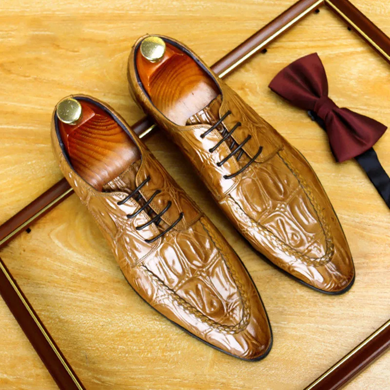 

2021 Autumn Mens Formal Shoes Genuine Leather Oxford Shoes For Men Wedding Men's Brogues Office Shoes Male Crocodile Shoes