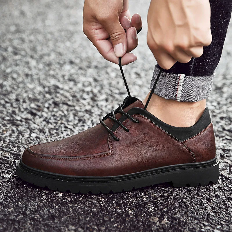 Кроссовки мужские из натуральной кожи повседневная Уличная обувь на шнуровке