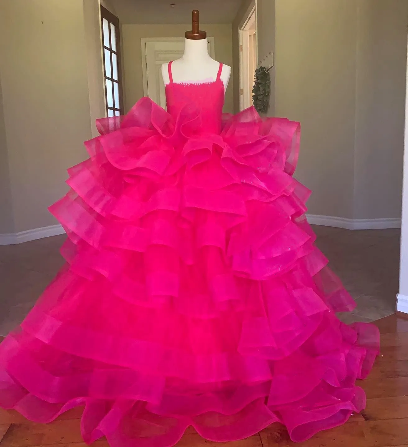 

Пышное Бальное платье с цветочным рисунком, платья для девочек на свадьбу, на бретельках, с воротником, детское платье для первого причастия...