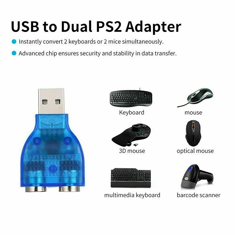 

Переходник USB 2,0 (штекер) на 2 порта PS2 (гнездо), для клавиатуры, мыши, долговечные аксессуары Соединительные кабели