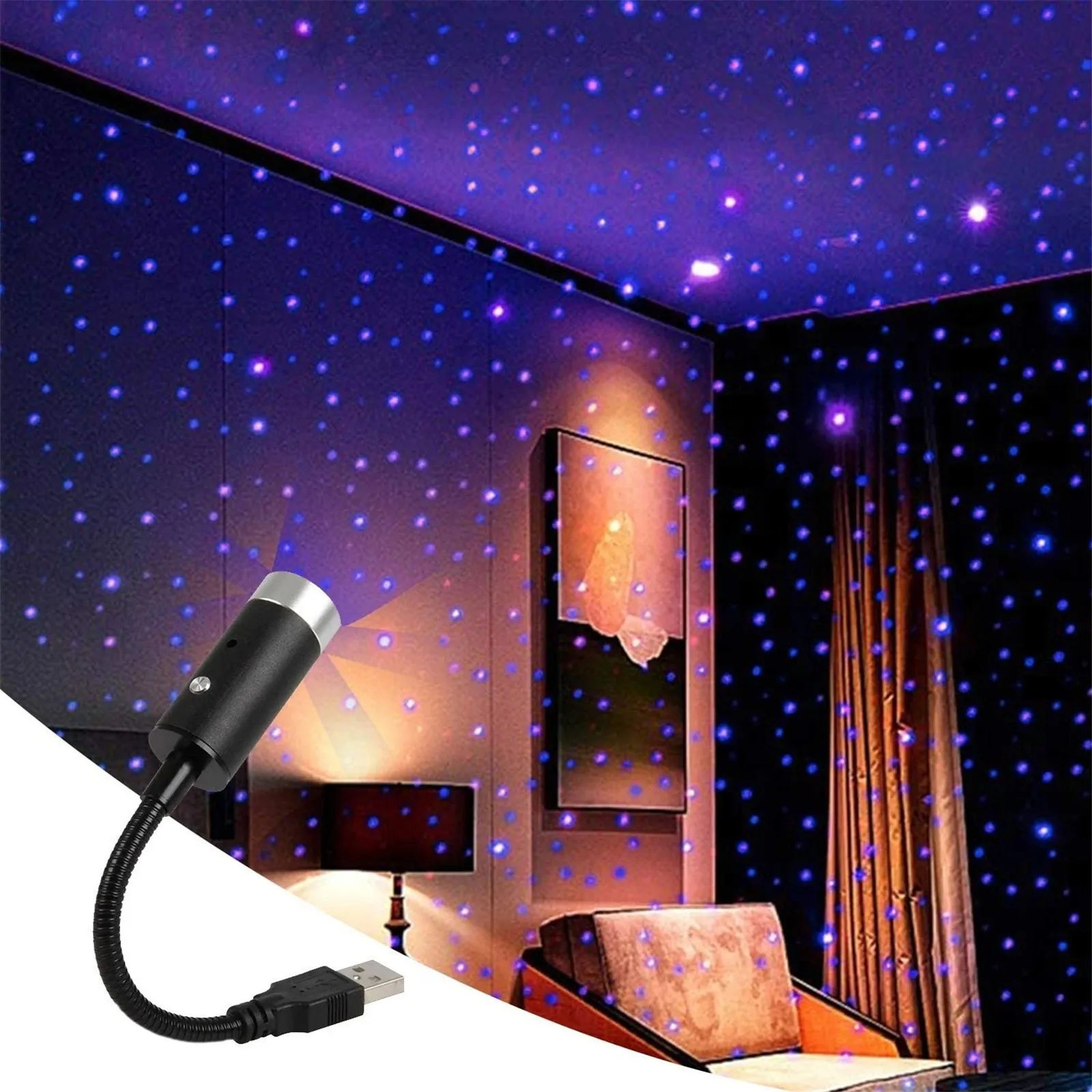 

Blue USB Decorative Lamp LED Car Roof Star Night Light Projector Adjustable Multiple Lighting Effects Atmosphere LED Projector