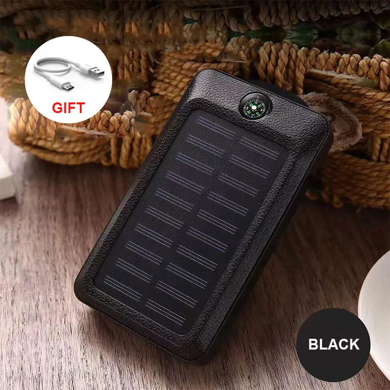 Black 1pc Мобильный Внешний аккумулятор 20000 мАч, флэш-светильник, солнечная зарядка, USB, портативный, для кемпинга, светодиодный светильник, для улицы, подвесной фонарь с компасом, для телефона - Испускаемый цвет: Black 1pc