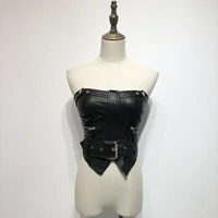 women pu leather bustier vest crop top bandeau blouse strapless punk club