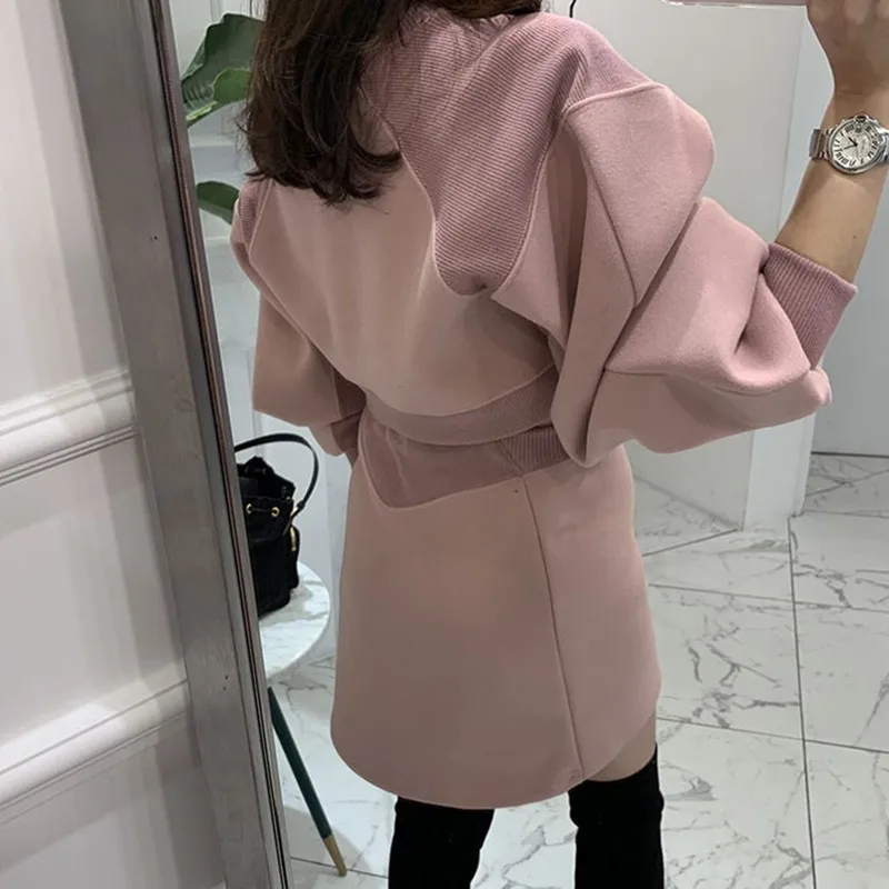 Женское мини-платье с длинным рукавом DEAT корейское платье-свитер буфами модель