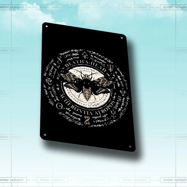 

Antique metal tin logo metal decoration Death Moth Tattoo Walldecoration Tin Sign Metal Sign Wall Art Metal