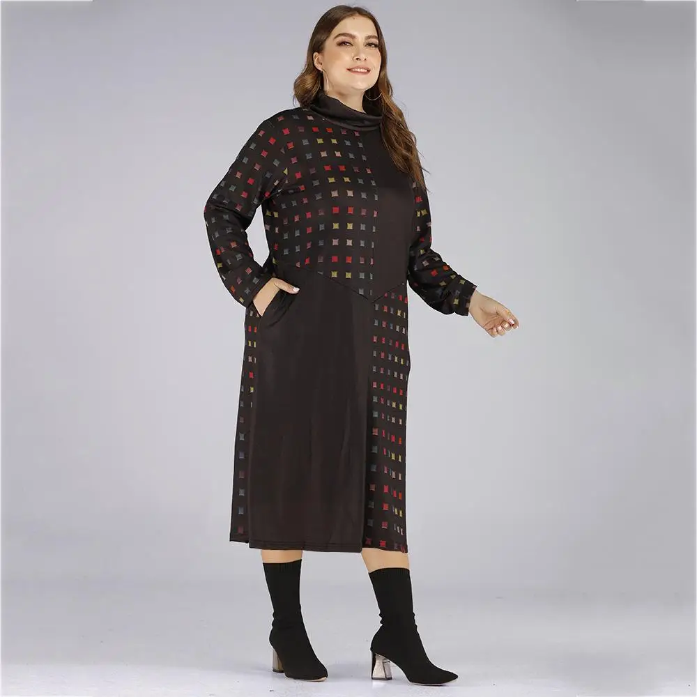 Женское осеннее свободное платье в клетку повседневное длинное большого размера