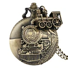Бронзовые карманные часы для мужчин Классический Поезд над чехол часы утилита тонкая цепочка ожерелье, подвеска, аксессуар подарок relogio de bolso
