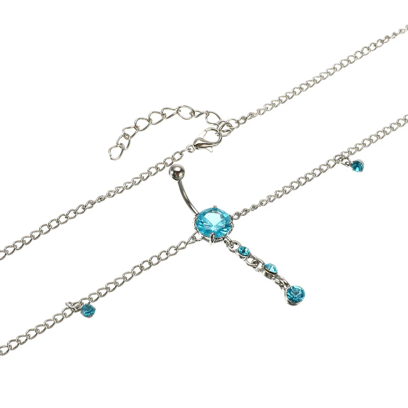 Кольцо для живота с голубым цирконием гипоаллергенные Стразы подвеска на талию