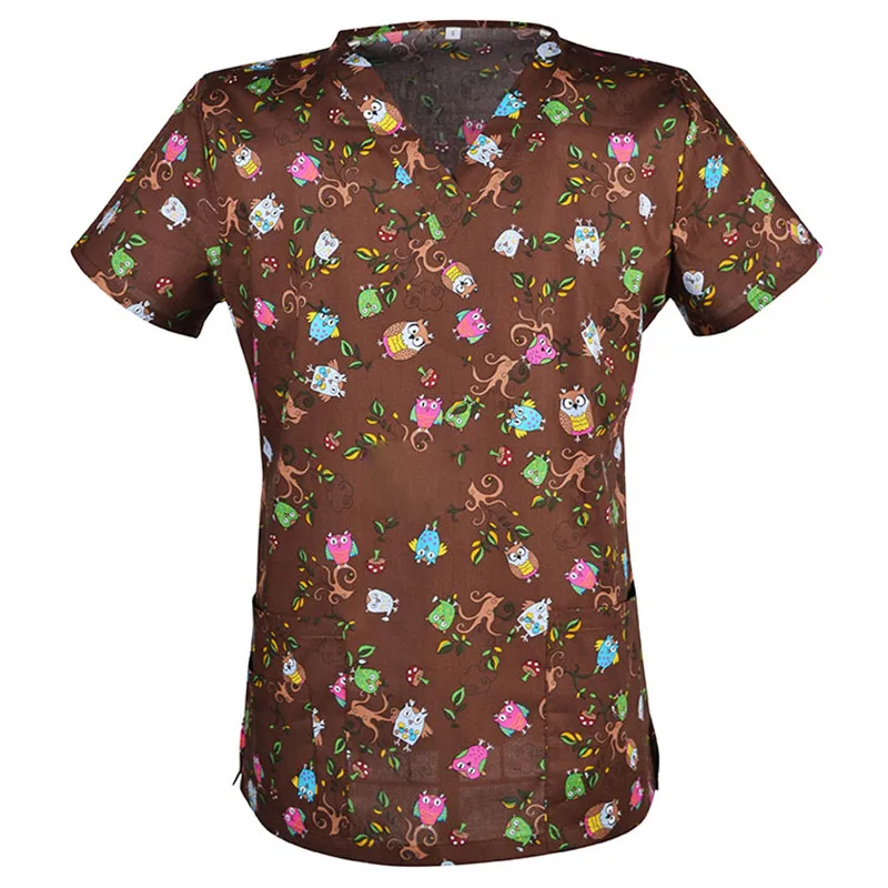 SCRUB TOP 7 Женский костюм медика с принтом топы хирургический Хлопок Топ больница медицинская Униформа V шеи с короткими рукавами доктор дантист Рабочая одежда - Цвет: SCRUB TOP 7