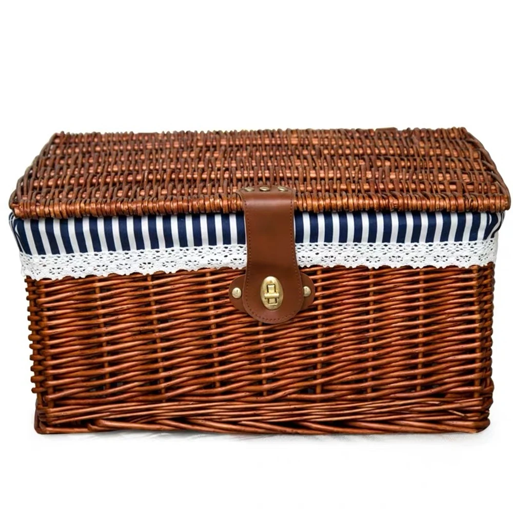 Плетеная корзина для хранения плетеная коричневая с замком коробка косметики