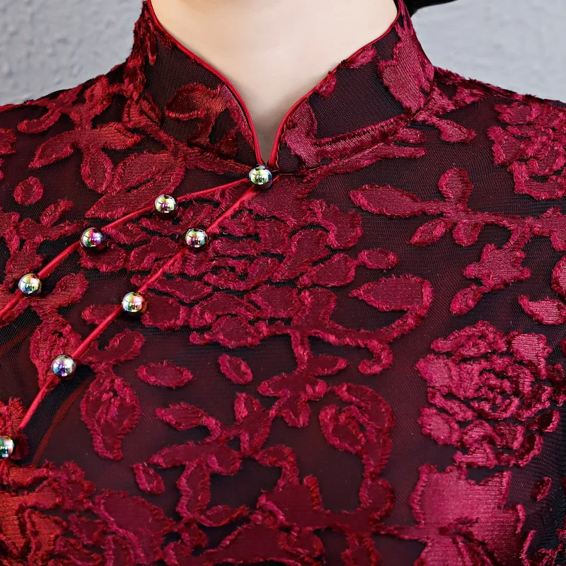 Вышивка цветочные дамы длинный Qipao Плюс Размер 3XL 4XL Осень бархат Тонкий Cheongsam