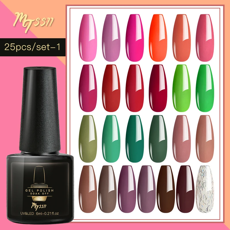 

MTSSII 25 шт цветной набор гель-лаков для ногтей цветной Блестящий замачиваемый УФ-светодиод 6 мл Гель-лак для ногтей Набор Для лаков для ногтей ...