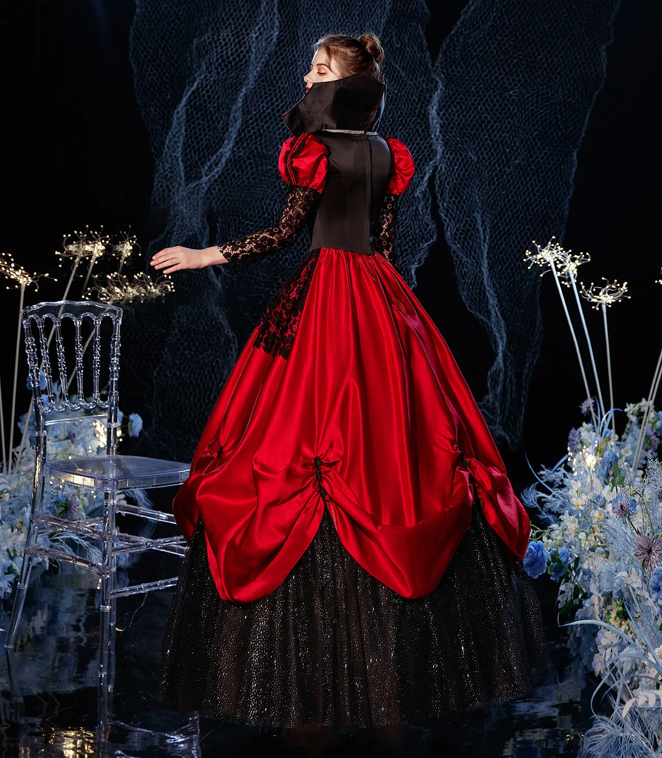 

Red and Black stand collar Halloween dress drama costume annual meeting catwalk party noble princess dress