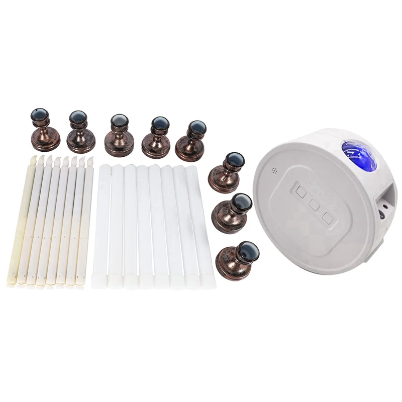 

1 набор электронных эмуляционных свечей, светодиодные беспламенные Свечи и 1 набор светодиодных галактических проекторов, звездная Ночная ...