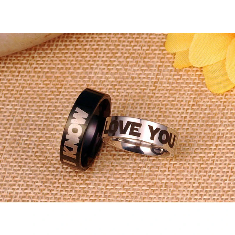 4 мм 6 черные Серебряные титановые стальные кольца с надписью I LOVE YOU KNOW для