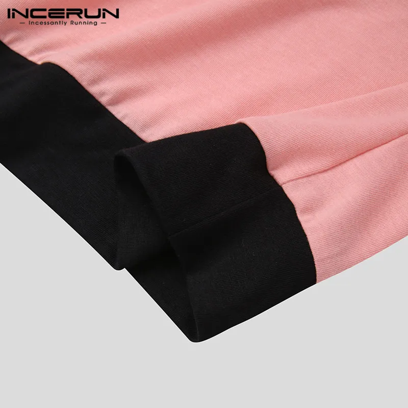 

2021 Fashion Mens T Shirts Patchwork Tee Tops INCERUN Leisure Long Sleeve V Neck Camisetas Hombre Party Nightclub T-shirts 5XL 7