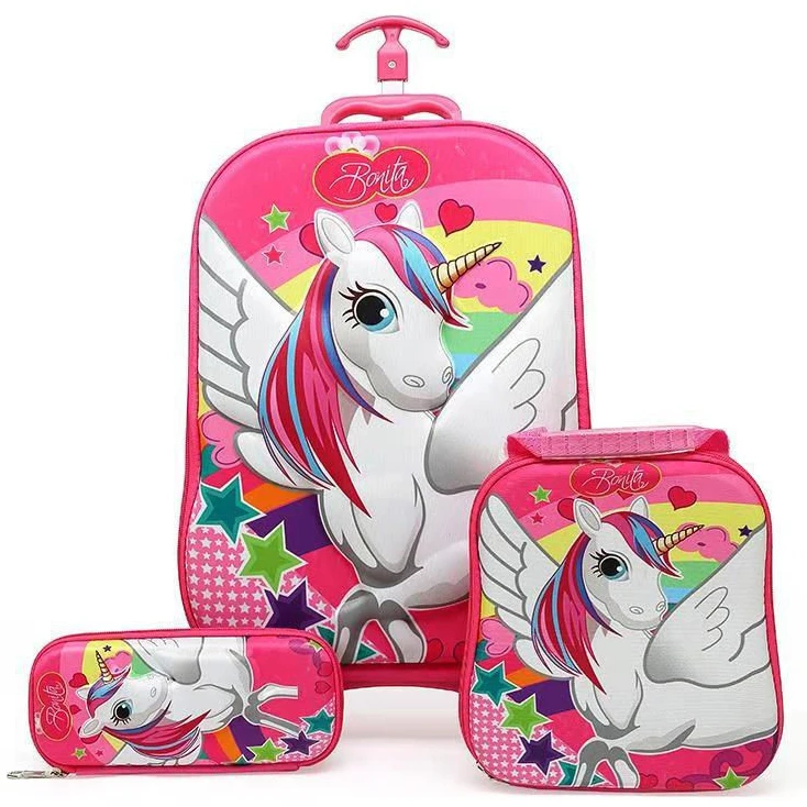 1 Children 3D Suitcase Child Bag Girl Stair Pull Box Roller Multicolor Suitcase School Backpack with Wheel Trolley Case 5 Colors - Цвет: 1